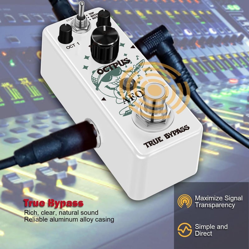 AFOT Polyphonic Octave Guitar Pedal, Digital Octave Mini Pedal,3 Modes Octave Shifter with Top/Both/Bottom Selection, Compact & Practical Aluminum Build, True Bypass for Electric Guitar - Image 4